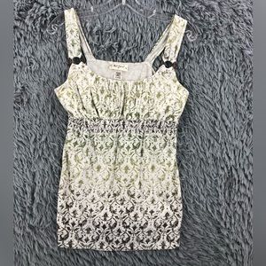 Self Esteem Blouse Womens X Large Green White Cinch Under Bust Soft